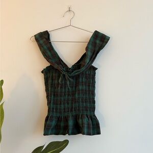 Damson Madder Plaid Smocked Green Top